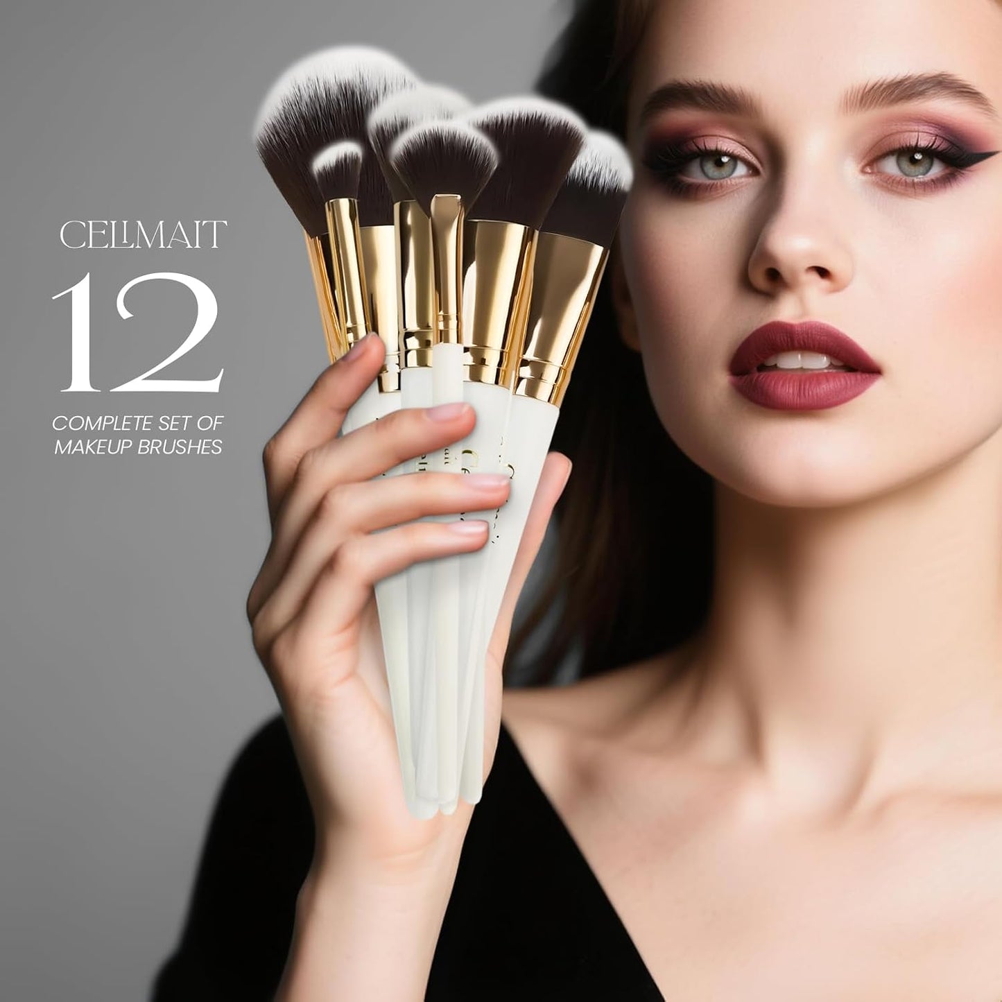 Makeup Brushes Set Professional & Beginner Friendly with Uniquely Designed Case, Soft Synthetic Bristles for Foundation Contour Blush Concealer Highlight Blending Eyeshadow, 12Pcs(Dark White)