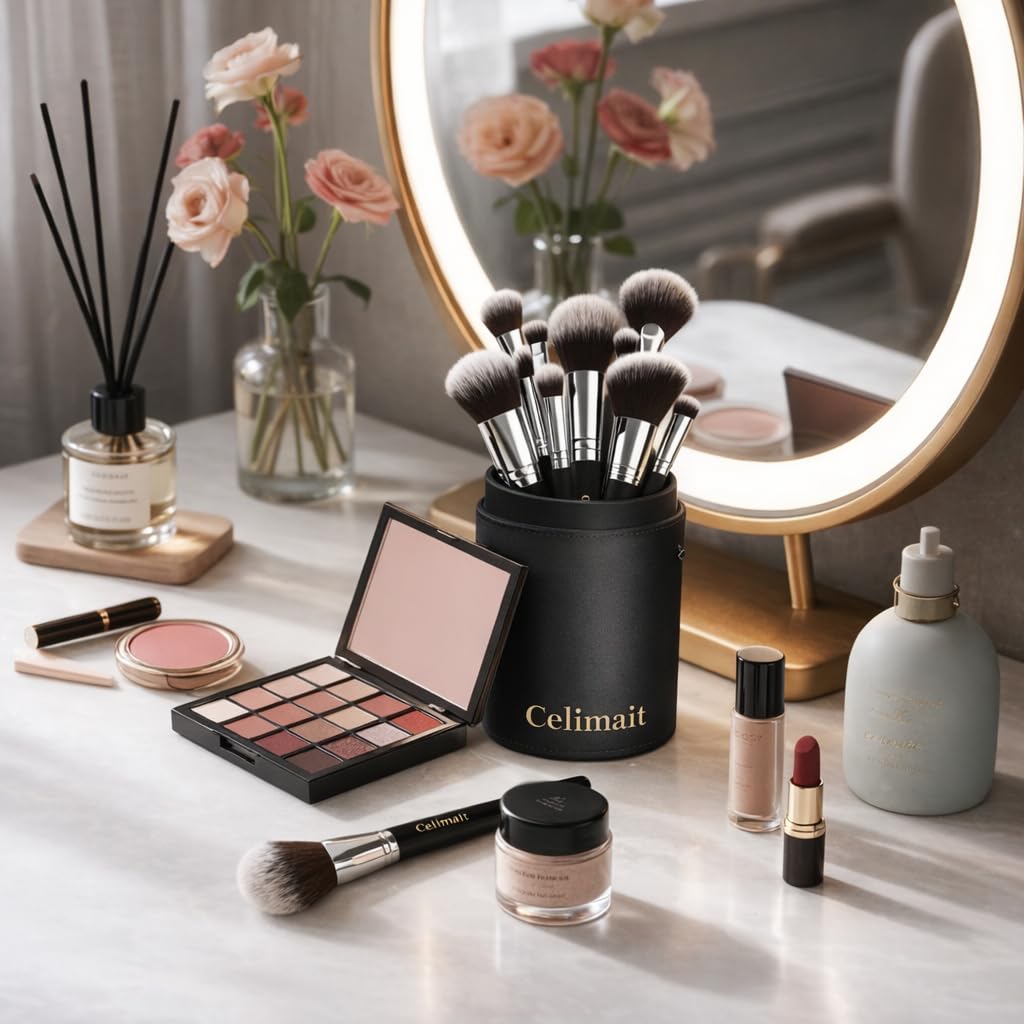 Makeup Brushes Set Professional & Beginner Friendly with Uniquely Designed Case, Soft Synthetic Bristles for Foundation Contour Blush Concealer Highlight Blending Eyeshadow, 12Pcs(Dark White)
