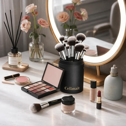 Celimait Makeup Brush Set with Case, Soft Synthetic Bristles