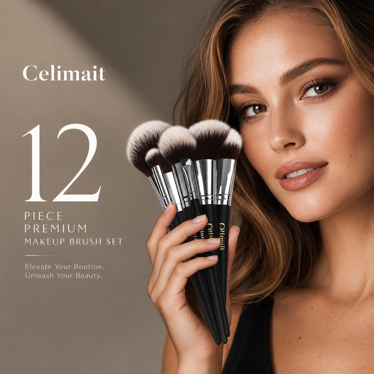 Makeup Brushes Set Professional & Beginner Friendly with Uniquely Designed Case, Soft Synthetic Bristles for Foundation Contour Blush Concealer Highlight Blending Eyeshadow, 12Pcs(Dark White)