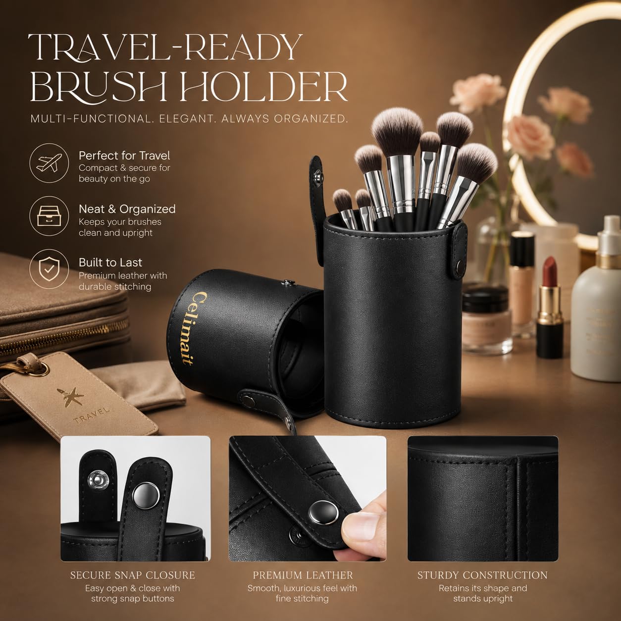 Makeup Brushes Set Professional & Beginner Friendly with Uniquely Designed Case, Soft Synthetic Bristles for Foundation Contour Blush Concealer Highlight Blending Eyeshadow, 12Pcs(Dark White)