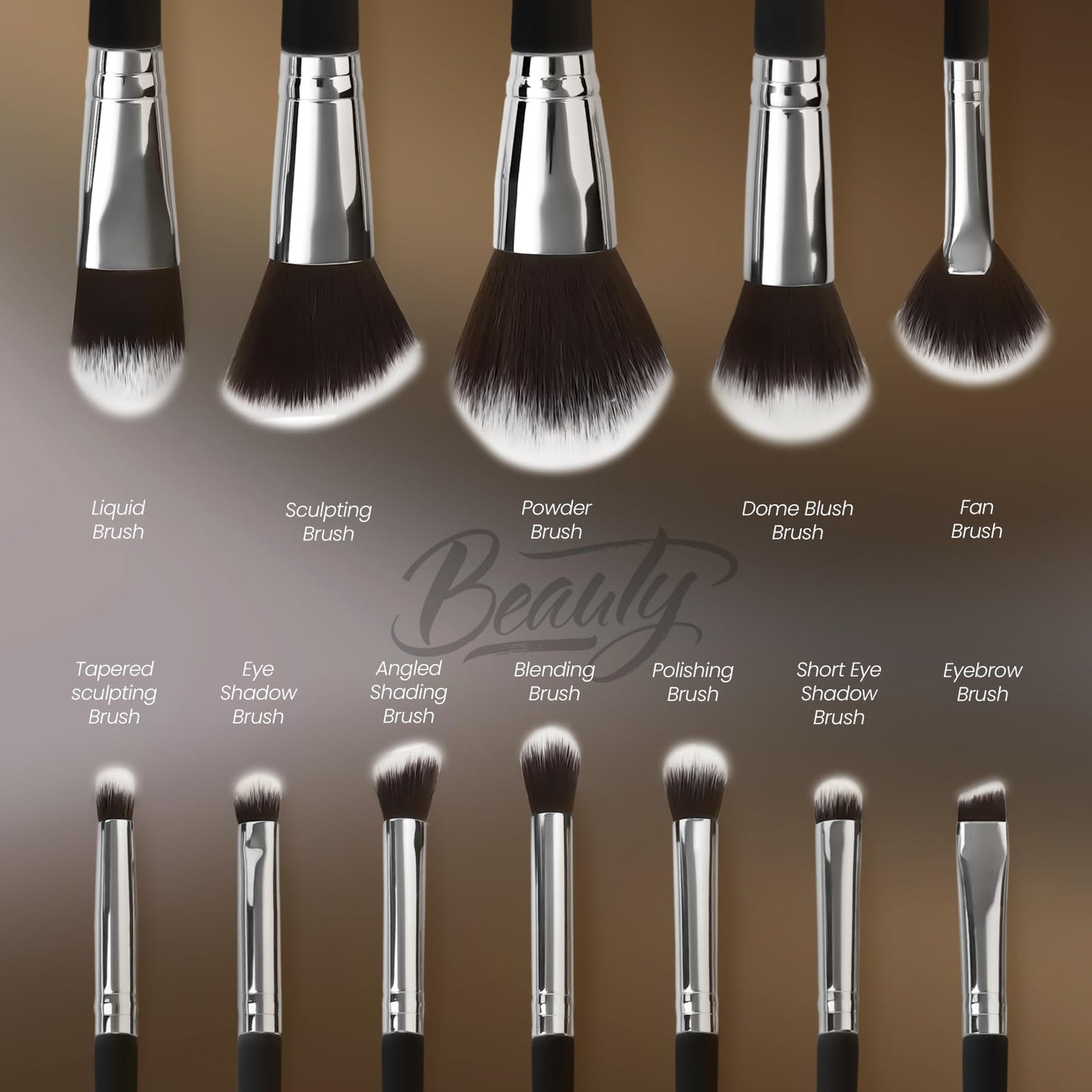 Makeup Brushes Set Professional & Beginner Friendly with Uniquely Designed Case, Soft Synthetic Bristles for Foundation Contour Blush Concealer Highlight Blending Eyeshadow, 12Pcs(Dark White)