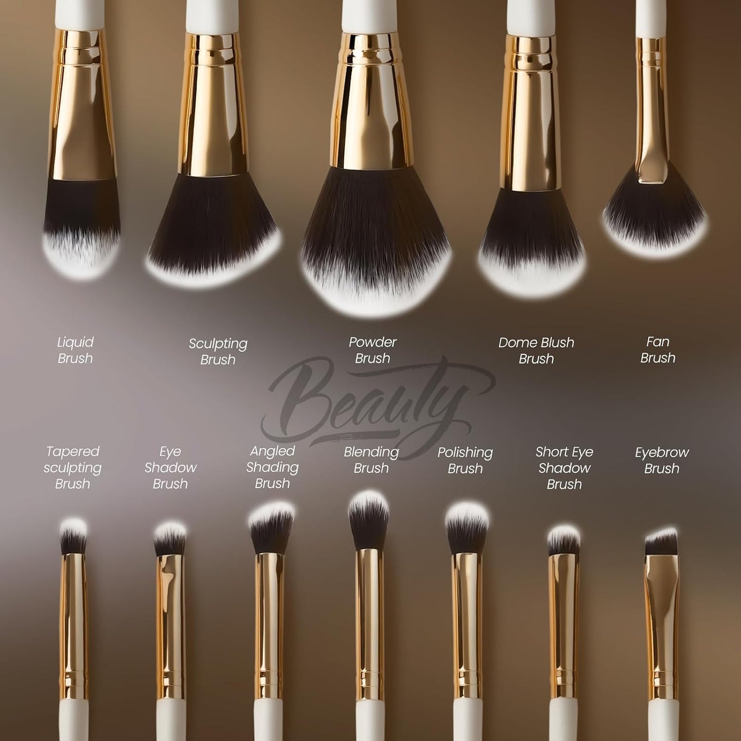 Makeup Brushes Set Professional & Beginner Friendly with Uniquely Designed Case, Soft Synthetic Bristles for Foundation Contour Blush Concealer Highlight Blending Eyeshadow, 12Pcs(Dark White)