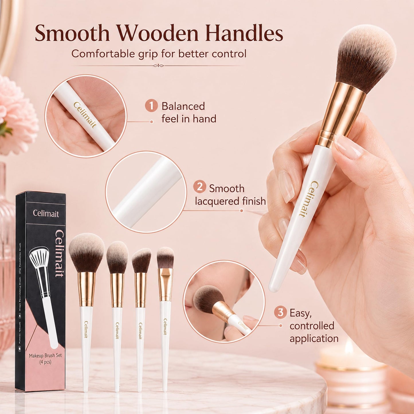 Makeup Brushes Set Professional & Beginner Friendly with Uniquely Designed Case, Soft Synthetic Bristles for Foundation Contour Blush Concealer Highlight Blending Eyeshadow, 12Pcs(Dark White)