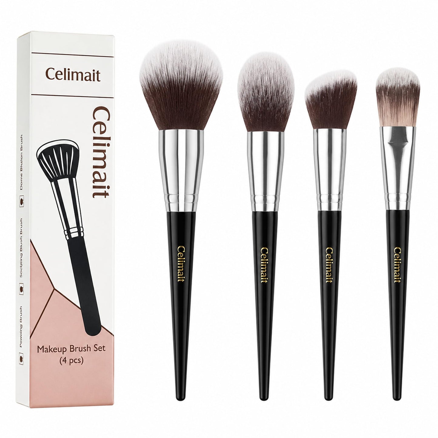Makeup Brushes Set Professional & Beginner Friendly with Uniquely Designed Case, Soft Synthetic Bristles for Foundation Contour Blush Concealer Highlight Blending Eyeshadow, 12Pcs(Dark White)