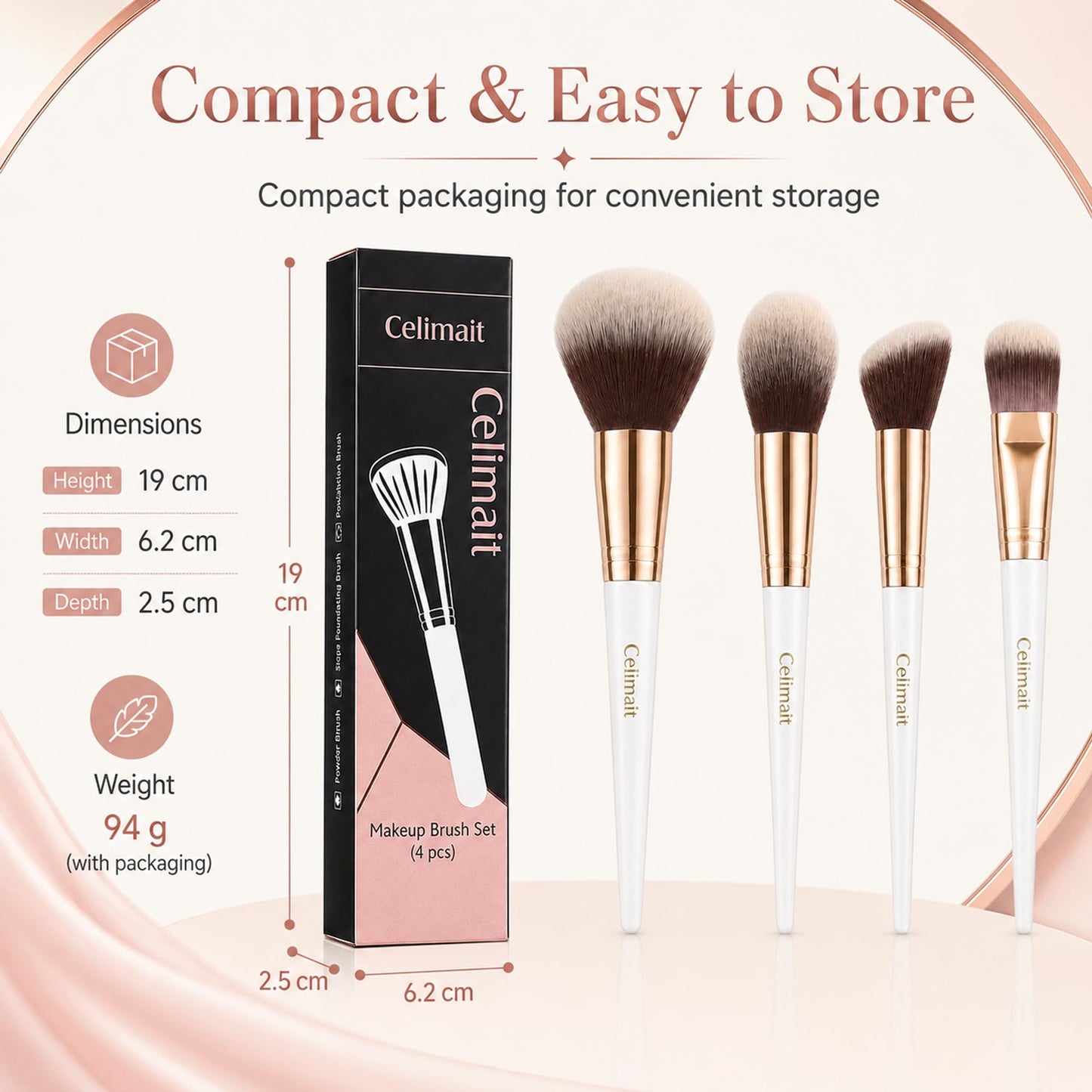 Makeup Brushes Set Professional & Beginner Friendly with Uniquely Designed Case, Soft Synthetic Bristles for Foundation Contour Blush Concealer Highlight Blending Eyeshadow, 12Pcs(Dark White)