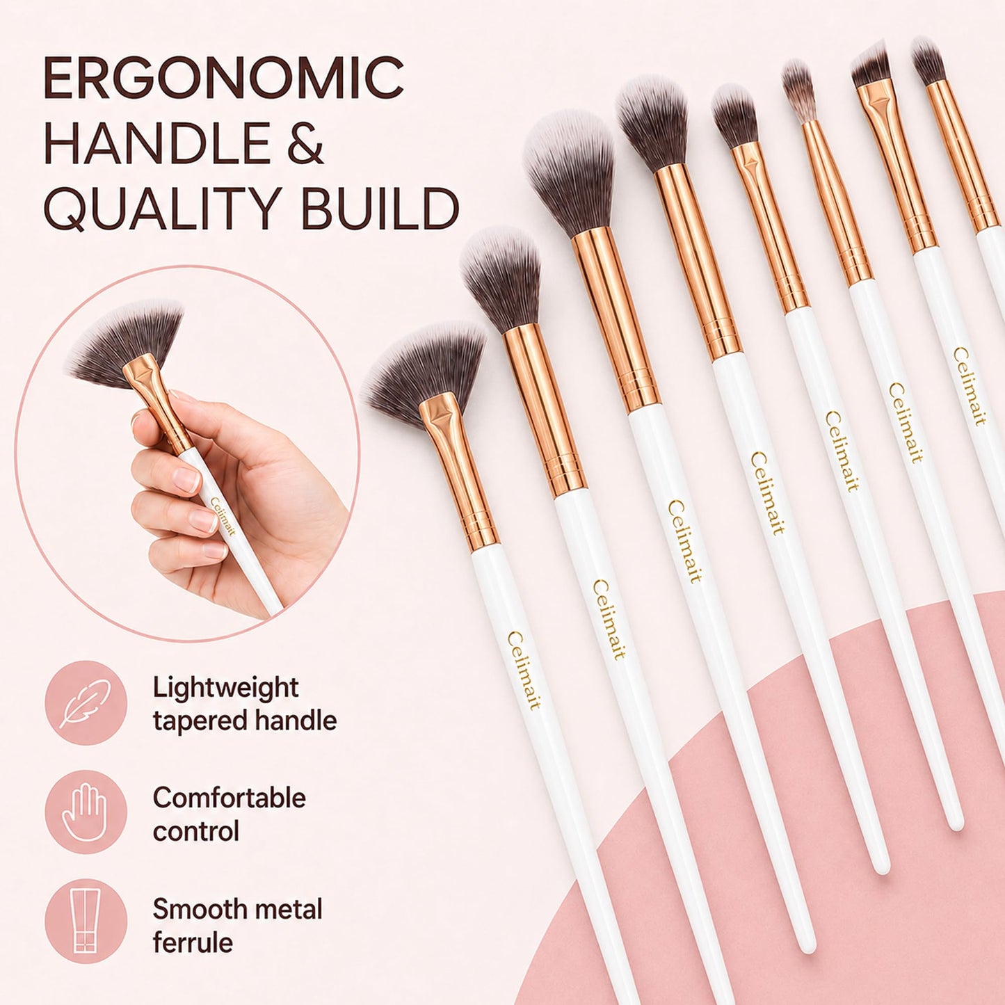 Makeup Brushes Set Professional & Beginner Friendly with Uniquely Designed Case, Soft Synthetic Bristles for Foundation Contour Blush Concealer Highlight Blending Eyeshadow, 12Pcs(Dark White)