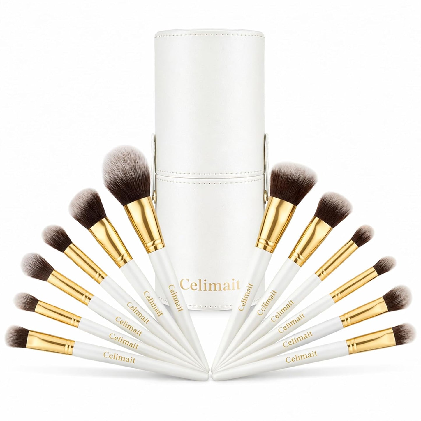 Makeup Brushes Set Professional & Beginner Friendly with Uniquely Designed Case, Soft Synthetic Bristles for Foundation Contour Blush Concealer Highlight Blending Eyeshadow, 12Pcs(Dark White)