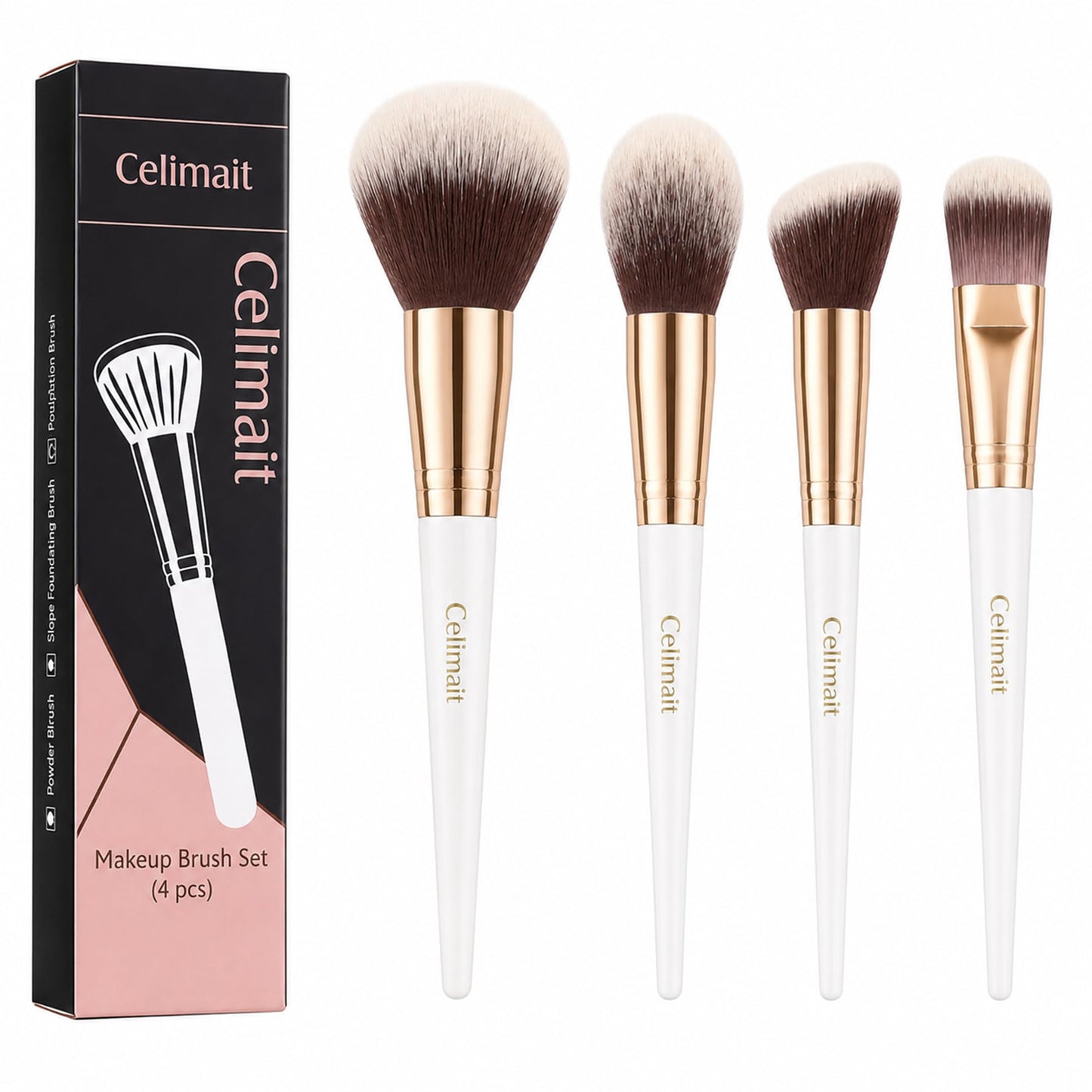 Makeup Brushes Set Professional & Beginner Friendly with Uniquely Designed Case, Soft Synthetic Bristles for Foundation Contour Blush Concealer Highlight Blending Eyeshadow, 12Pcs(Dark White)