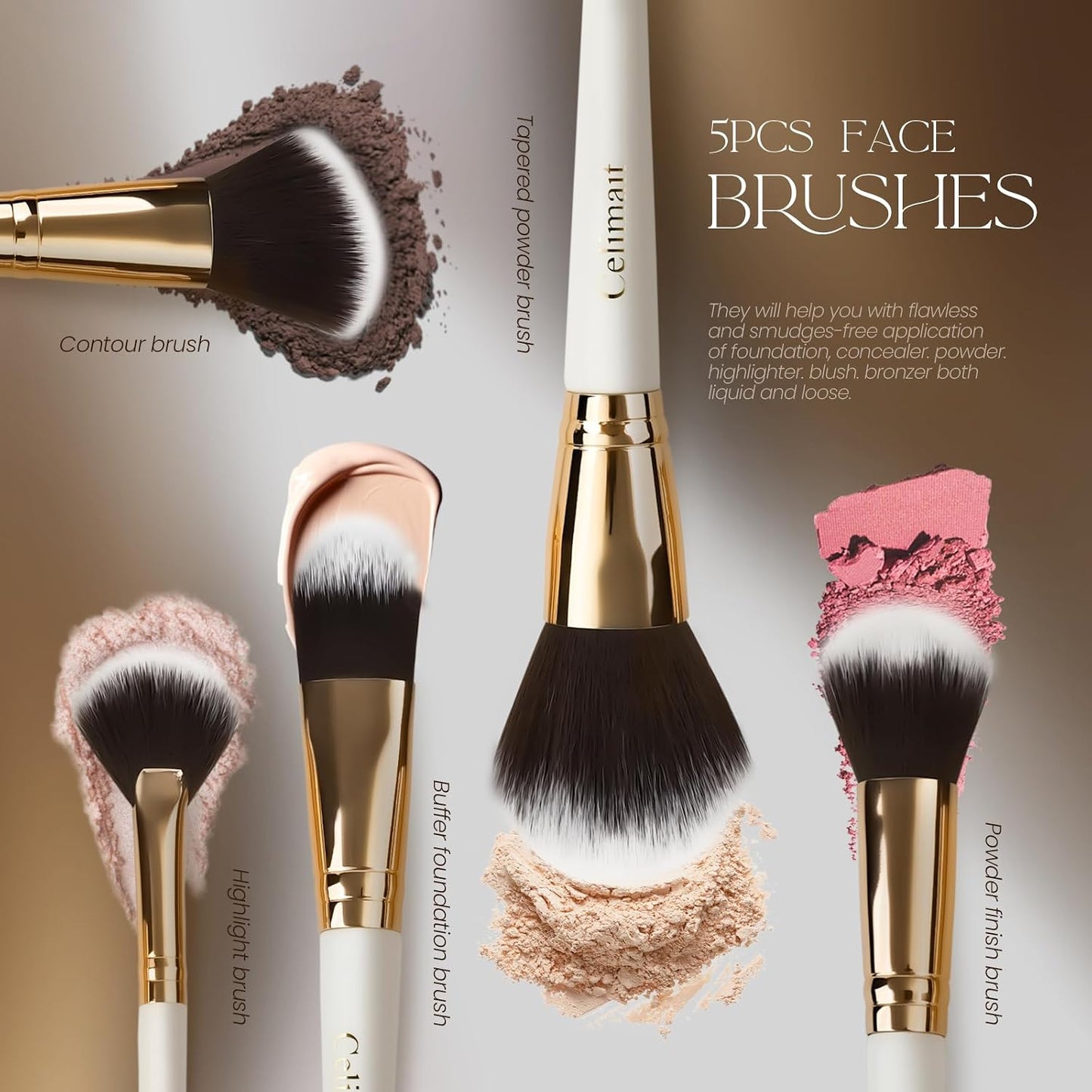 Makeup Brushes Set Professional & Beginner Friendly with Uniquely Designed Case, Soft Synthetic Bristles for Foundation Contour Blush Concealer Highlight Blending Eyeshadow, 12Pcs(Dark White)