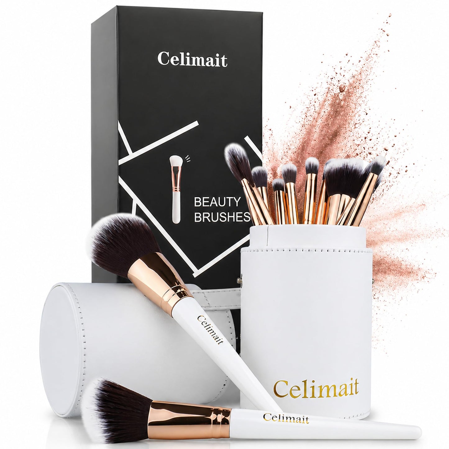 Makeup Brushes Set Professional & Beginner Friendly with Uniquely Designed Case, Soft Synthetic Bristles for Foundation Contour Blush Concealer Highlight Blending Eyeshadow, 12Pcs(Dark White)