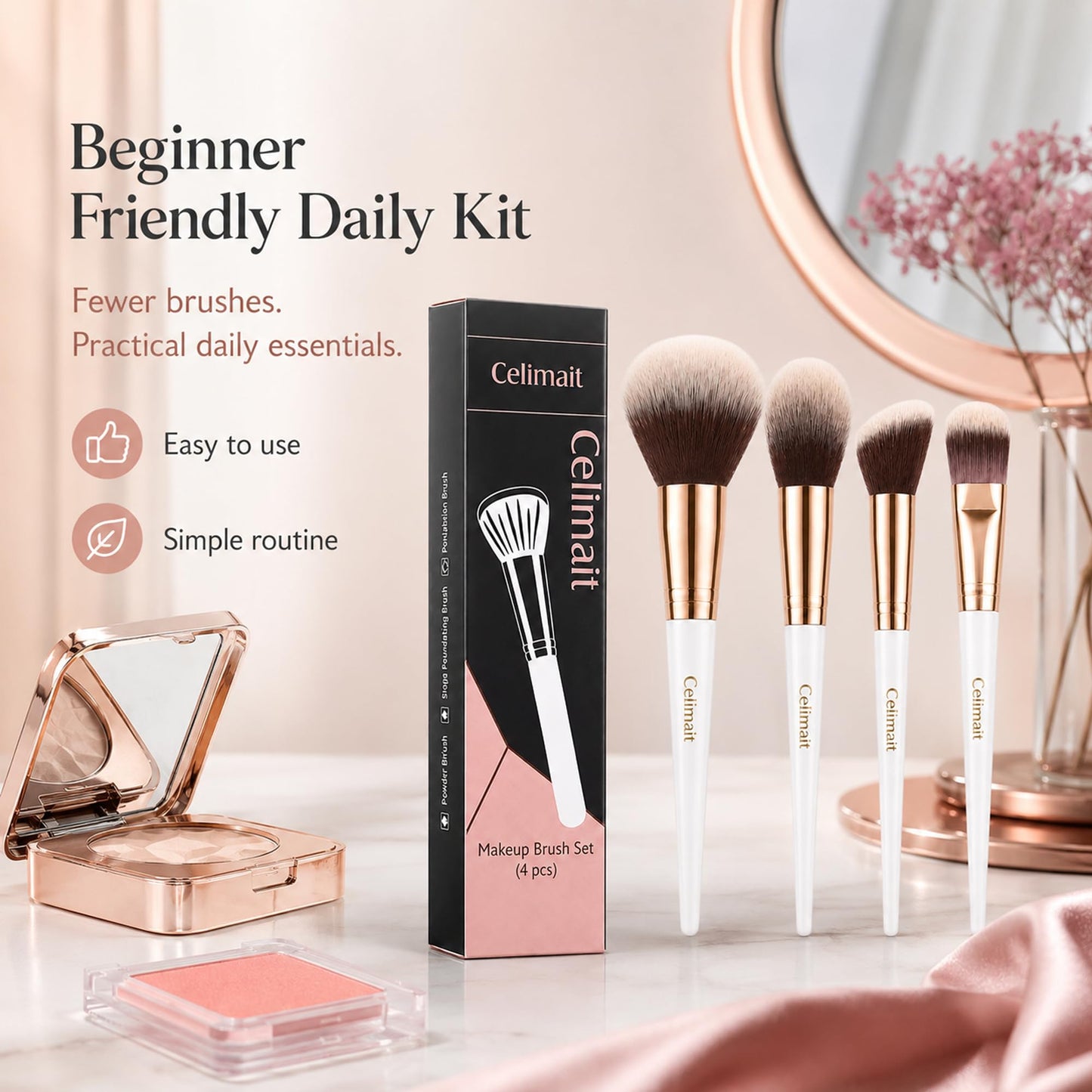 Makeup Brushes Set Professional & Beginner Friendly with Uniquely Designed Case, Soft Synthetic Bristles for Foundation Contour Blush Concealer Highlight Blending Eyeshadow, 12Pcs(Dark White)