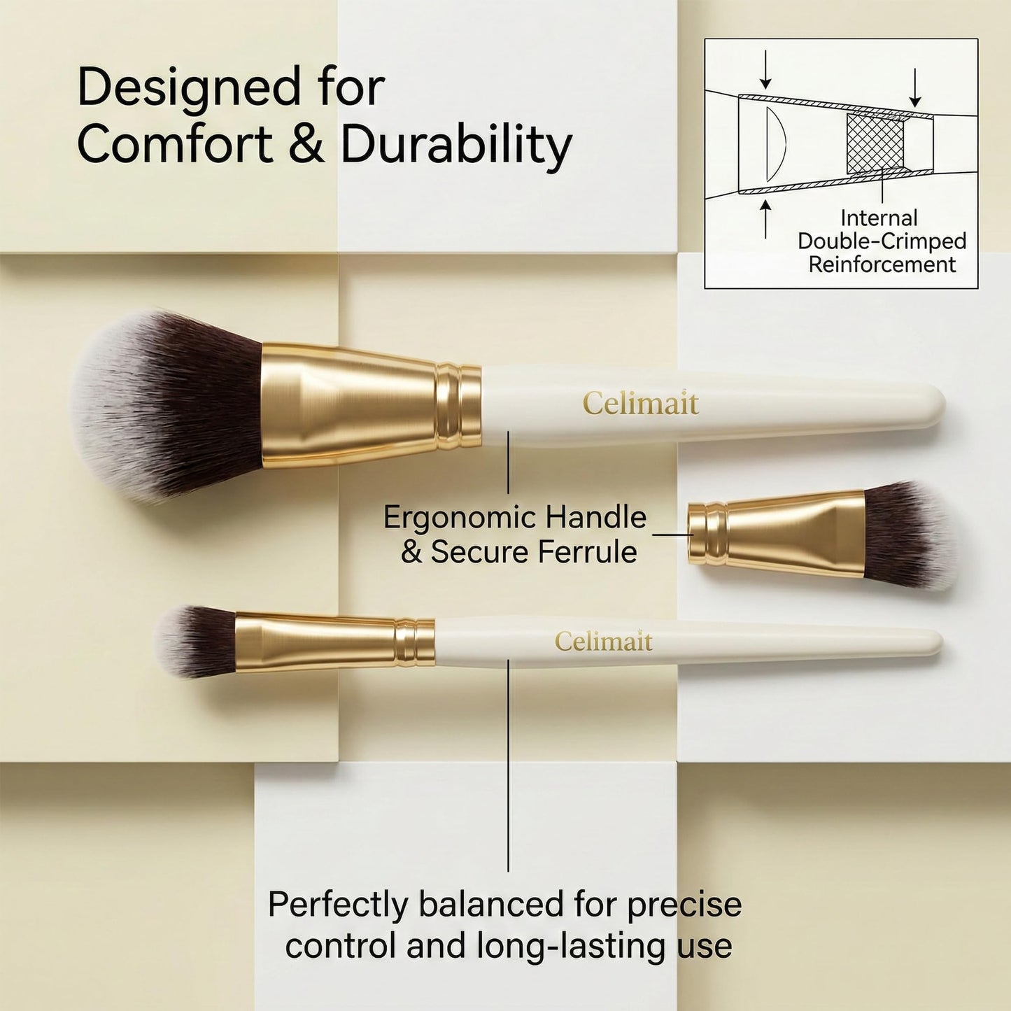 Makeup Brushes Set Professional & Beginner Friendly with Uniquely Designed Case, Soft Synthetic Bristles for Foundation Contour Blush Concealer Highlight Blending Eyeshadow, 12Pcs(Dark White)