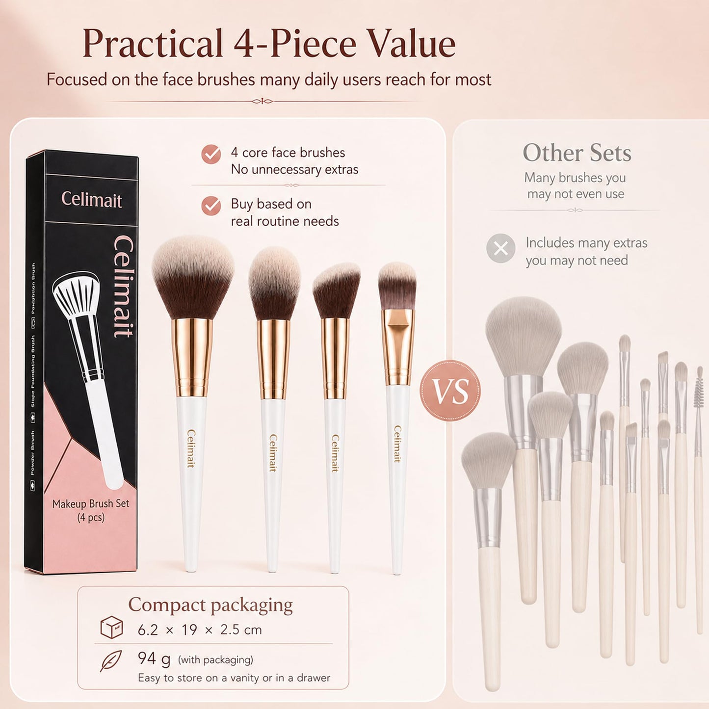 Makeup Brushes Set Professional & Beginner Friendly with Uniquely Designed Case, Soft Synthetic Bristles for Foundation Contour Blush Concealer Highlight Blending Eyeshadow, 12Pcs(Dark White)