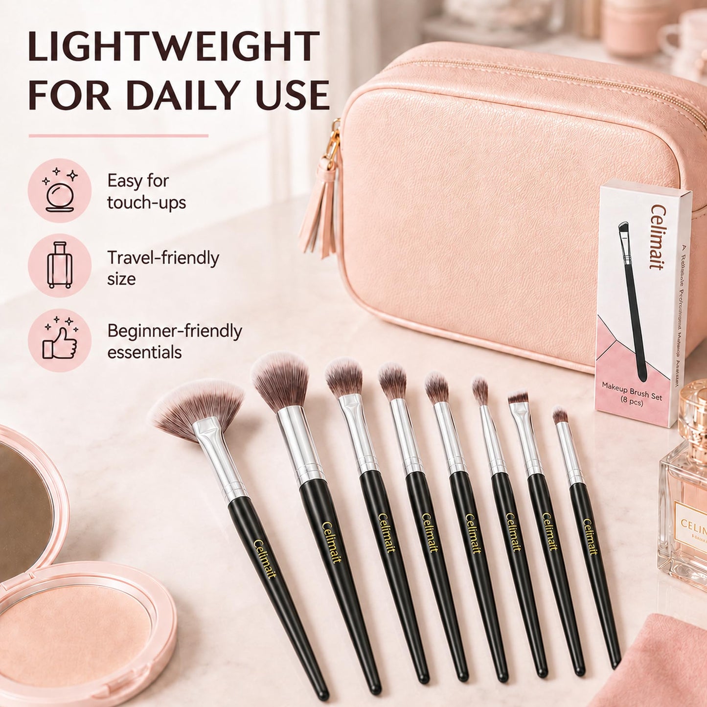 Makeup Brushes Set Professional & Beginner Friendly with Uniquely Designed Case, Soft Synthetic Bristles for Foundation Contour Blush Concealer Highlight Blending Eyeshadow, 12Pcs(Dark White)