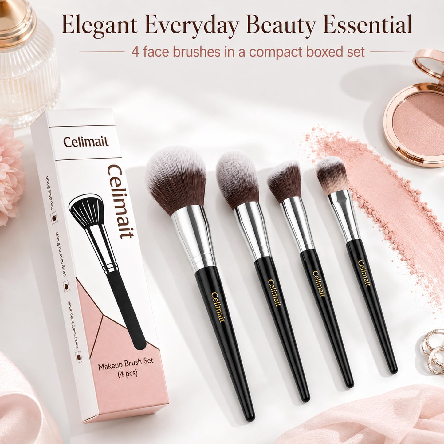 Makeup Brushes Set Professional & Beginner Friendly with Uniquely Designed Case, Soft Synthetic Bristles for Foundation Contour Blush Concealer Highlight Blending Eyeshadow, 12Pcs(Dark White)
