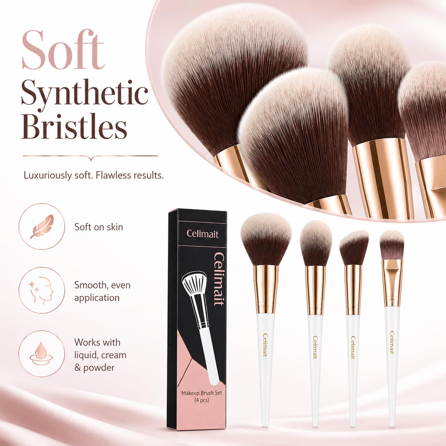 Makeup Brushes Set Professional & Beginner Friendly with Uniquely Designed Case, Soft Synthetic Bristles for Foundation Contour Blush Concealer Highlight Blending Eyeshadow, 12Pcs(Dark White)