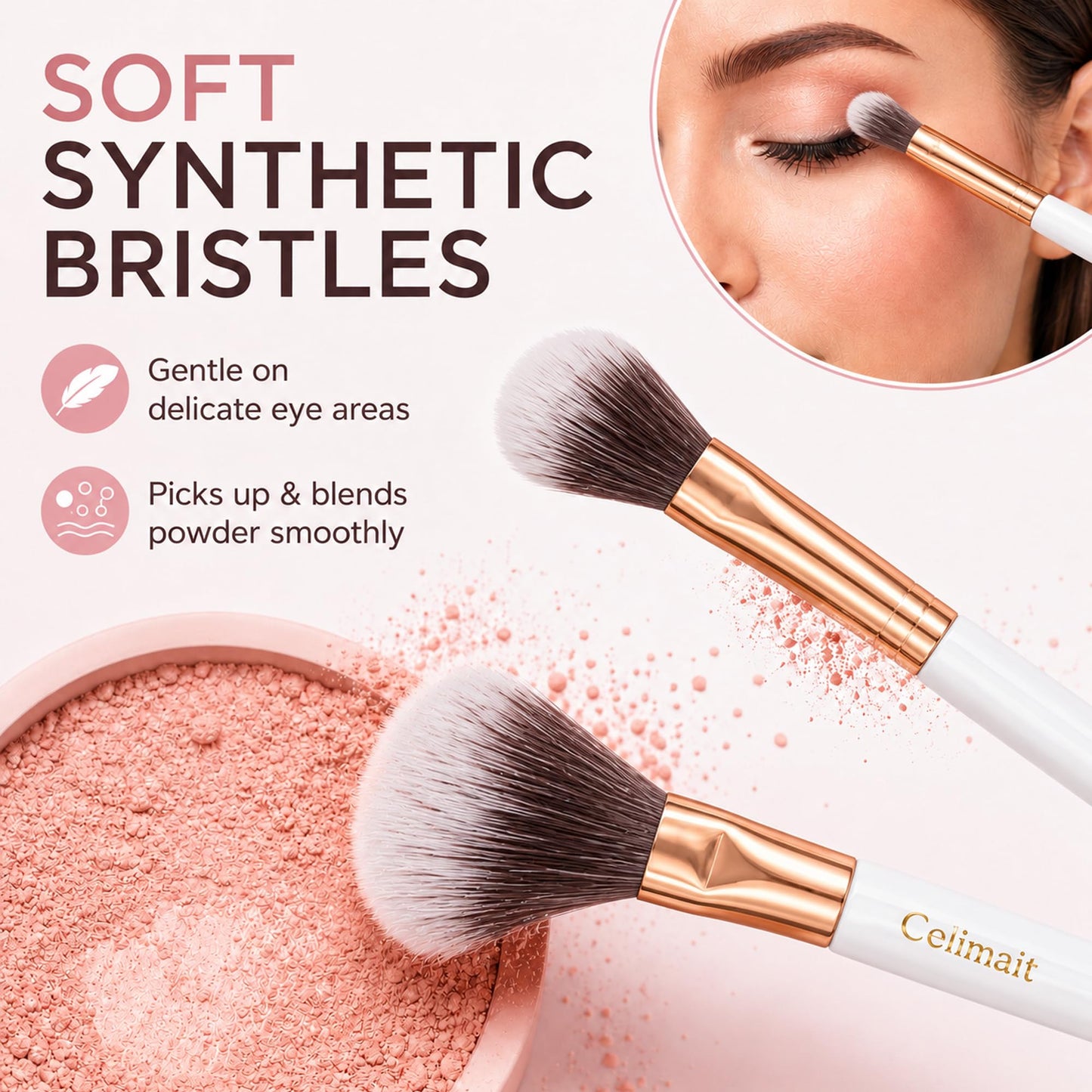 Makeup Brushes Set Professional & Beginner Friendly with Uniquely Designed Case, Soft Synthetic Bristles for Foundation Contour Blush Concealer Highlight Blending Eyeshadow, 12Pcs(Dark White)