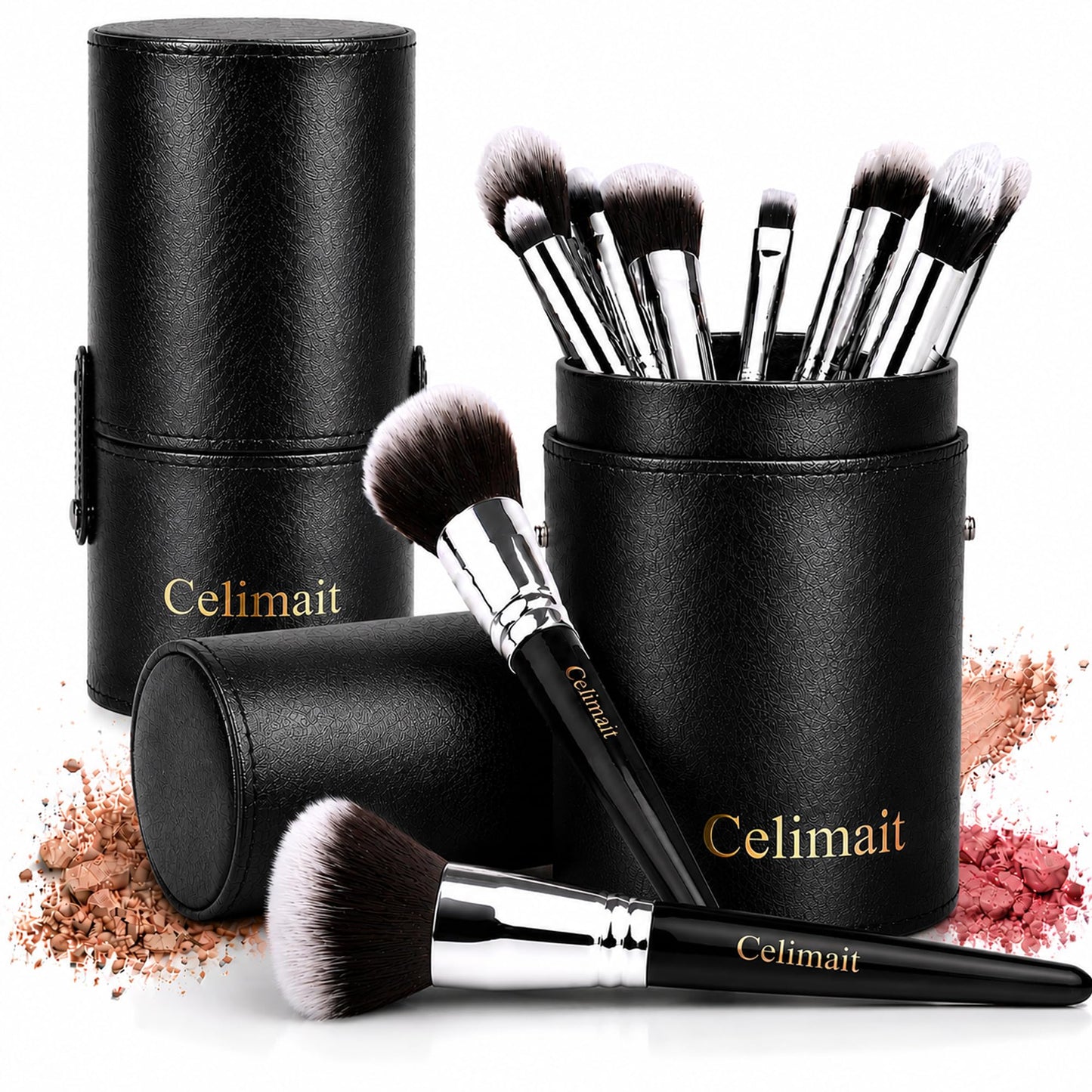 Makeup Brushes Set Professional & Beginner Friendly with Uniquely Designed Case, Soft Synthetic Bristles for Foundation Contour Blush Concealer Highlight Blending Eyeshadow, 12Pcs(Dark White)