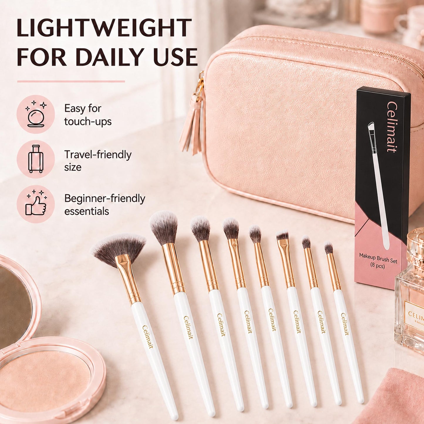 Makeup Brushes Set Professional & Beginner Friendly with Uniquely Designed Case, Soft Synthetic Bristles for Foundation Contour Blush Concealer Highlight Blending Eyeshadow, 12Pcs(Dark White)