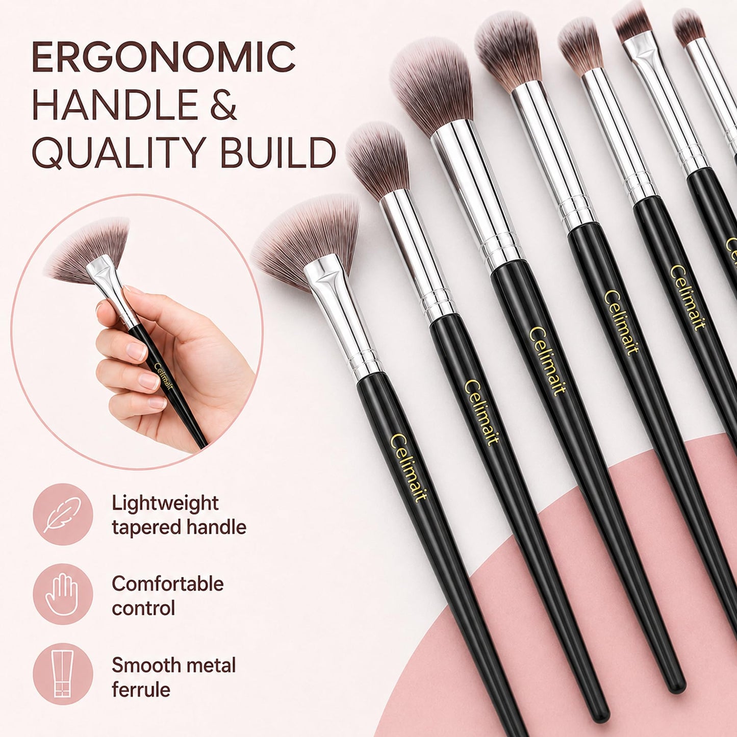 Makeup Brushes Set Professional & Beginner Friendly with Uniquely Designed Case, Soft Synthetic Bristles for Foundation Contour Blush Concealer Highlight Blending Eyeshadow, 12Pcs(Dark White)