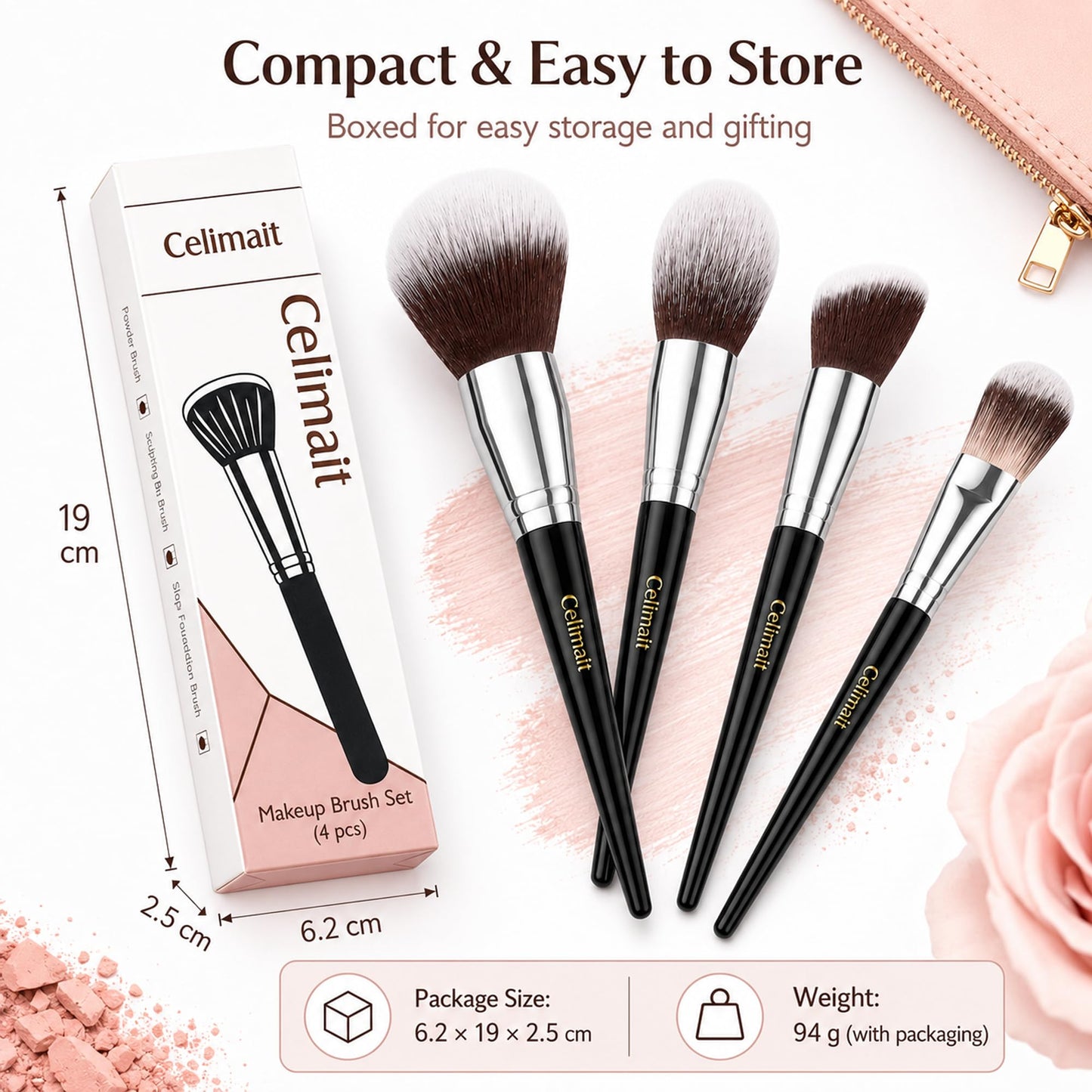 Makeup Brushes Set Professional & Beginner Friendly with Uniquely Designed Case, Soft Synthetic Bristles for Foundation Contour Blush Concealer Highlight Blending Eyeshadow, 12Pcs(Dark White)