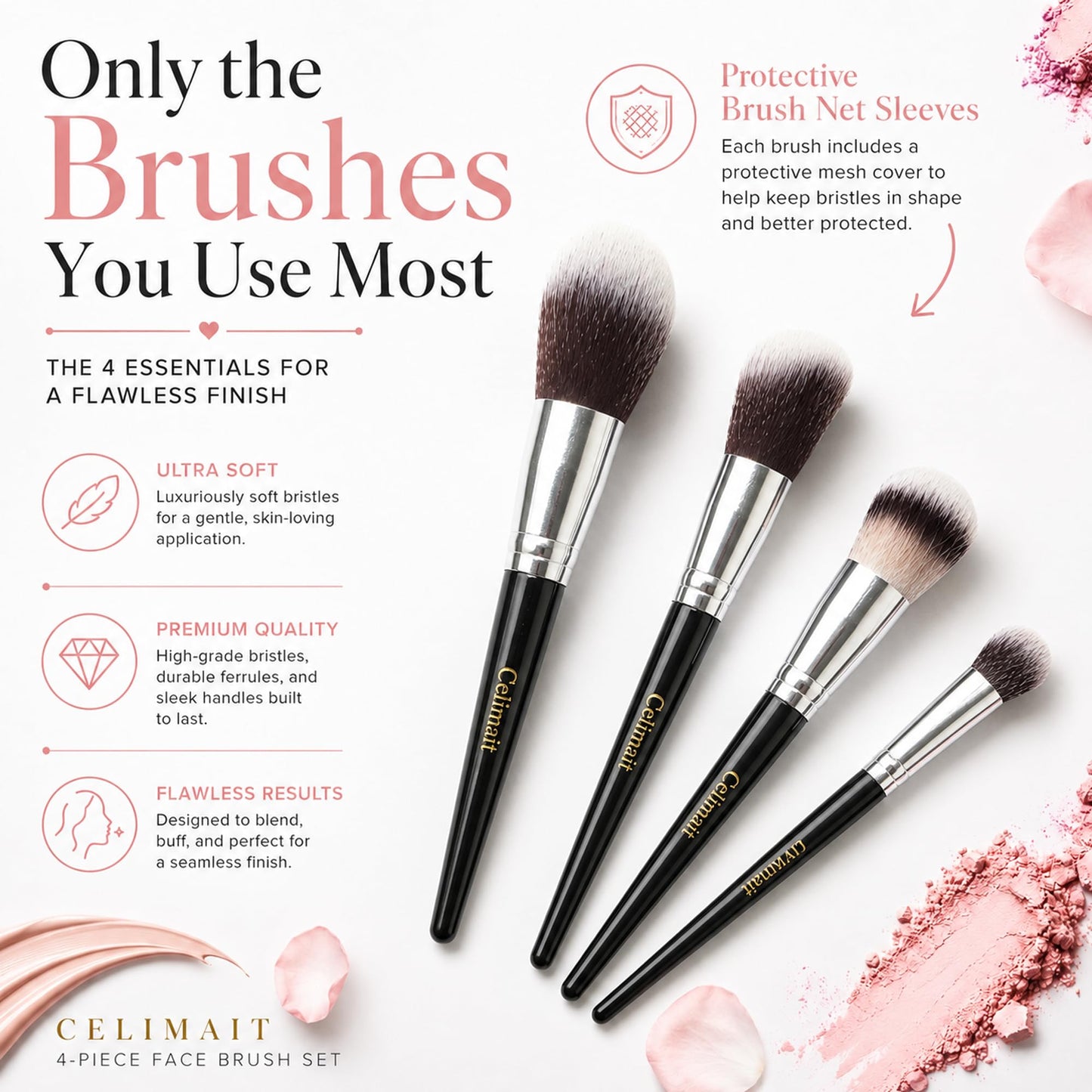 Makeup Brushes Set Professional & Beginner Friendly with Uniquely Designed Case, Soft Synthetic Bristles for Foundation Contour Blush Concealer Highlight Blending Eyeshadow, 12Pcs(Dark White)